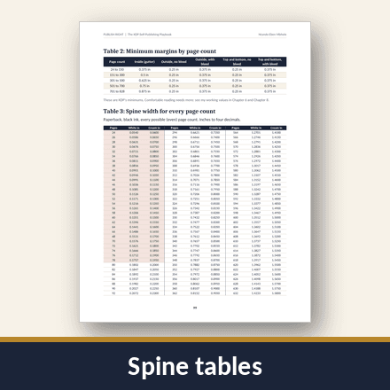 Spine width reference table